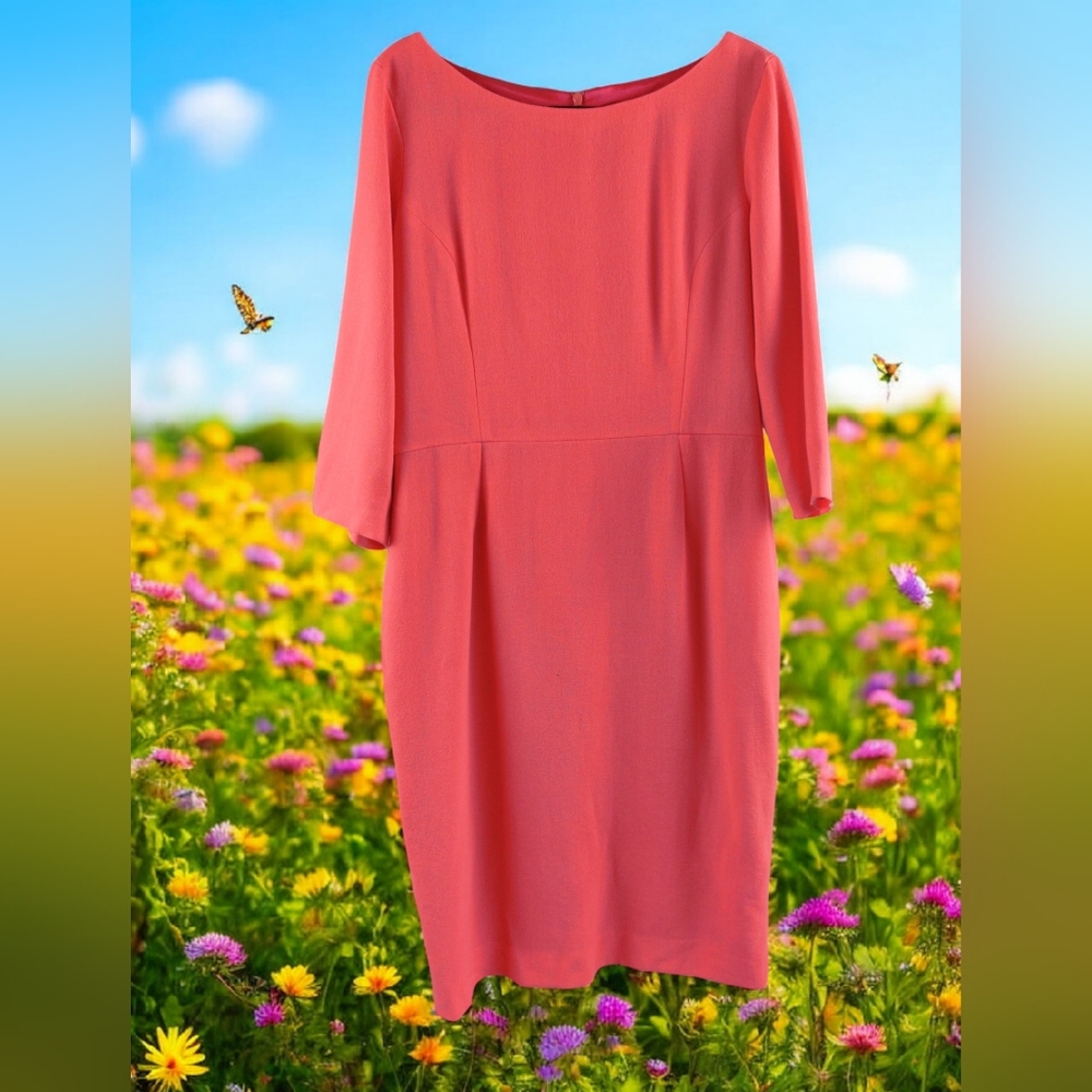GOAT VENUS Dress Sz Us 12 UK 16 Coral Wool Crepe (Bin A)
